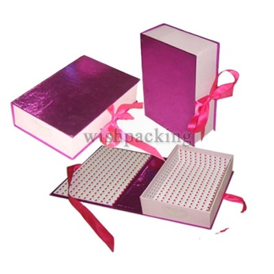 Ribbon handle hard cardboard package holographic paper custom made cosmetics parfum box